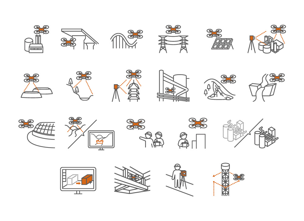 株式会社スカイブリッジ公式サイトでのドローン事業紹介用ピクトグラム使用例