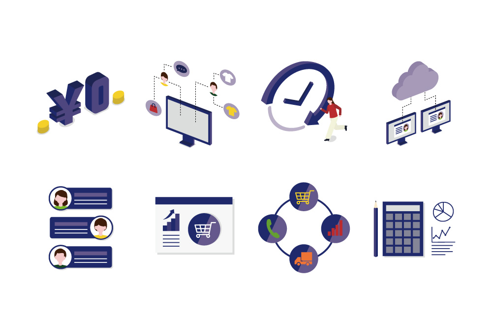 オフィス内の様子を描いた立体的なアイソメトリックイラスト